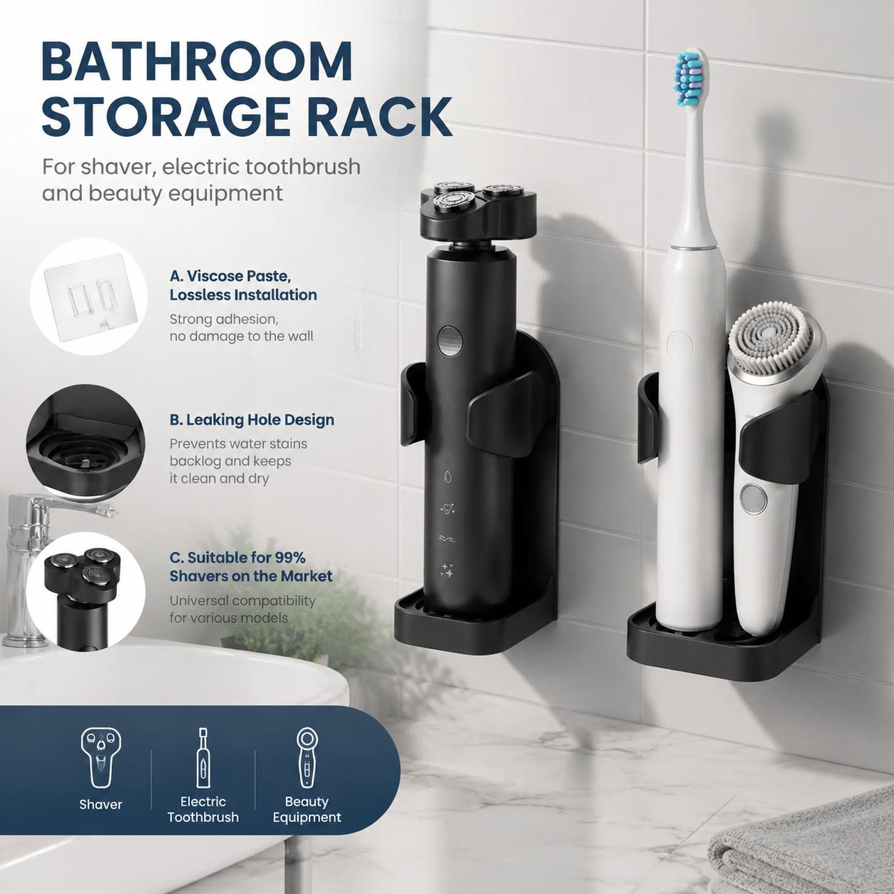 Home Essentials Bathroom Organizer - Samoprzylepny, wodoodporny uchwyt na szczoteczki do