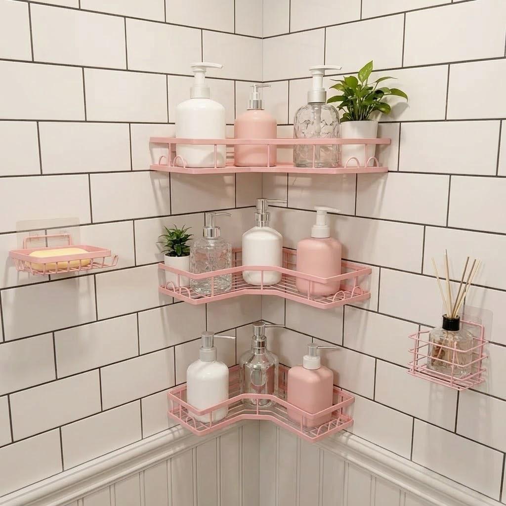 Home Essentials Bathroom Organizer - 5-częściowy minimalistyczny różowy zestaw organizerów pod