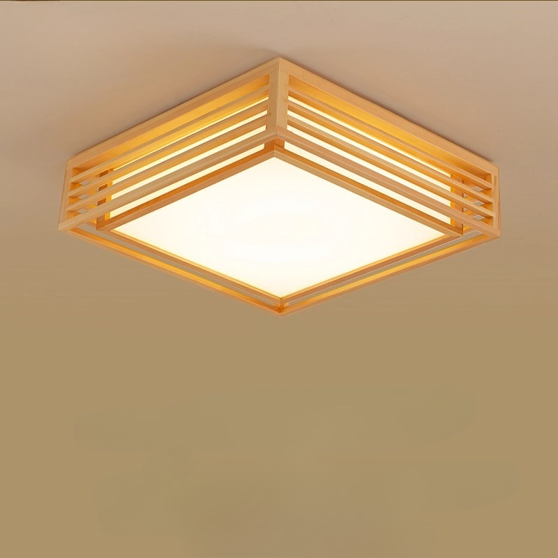 Japanese Home Bathroom Design - Japońska Lampa Sufitowa LED z Drewna