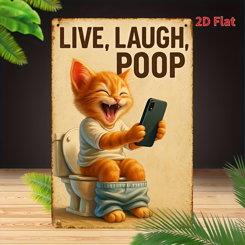 Home Bathroom Toilet - Zabawny Kot na Toalecie Metalowa Dekoracja