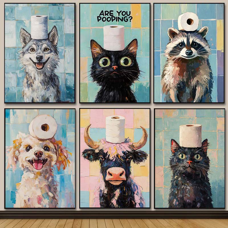 Home Bathroom Wallpaper - Uroczy obraz olejny ze zwierzętami na