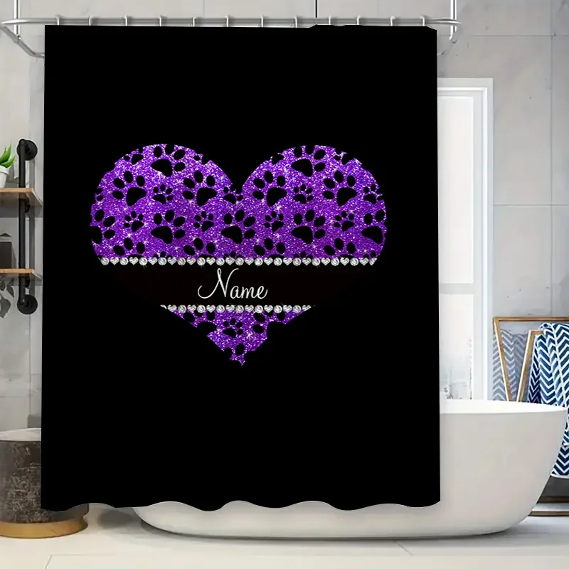 Home Bathroom Name - Zasłona prysznicowa z motywem Fioletowego Serca,