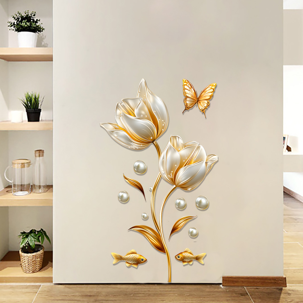 Home Bathroom Wallpaper - Naklejki ścienne 3D tulipany motyle kwiaty