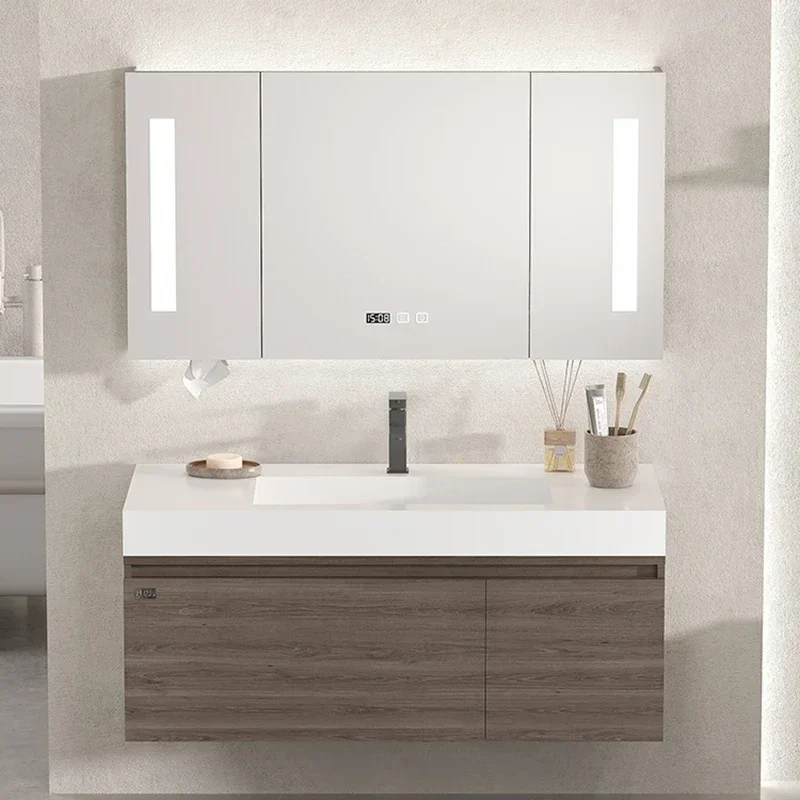 Japanese Home Bathroom Design - Japońskie drewniane szafki łazienkowe z półkami