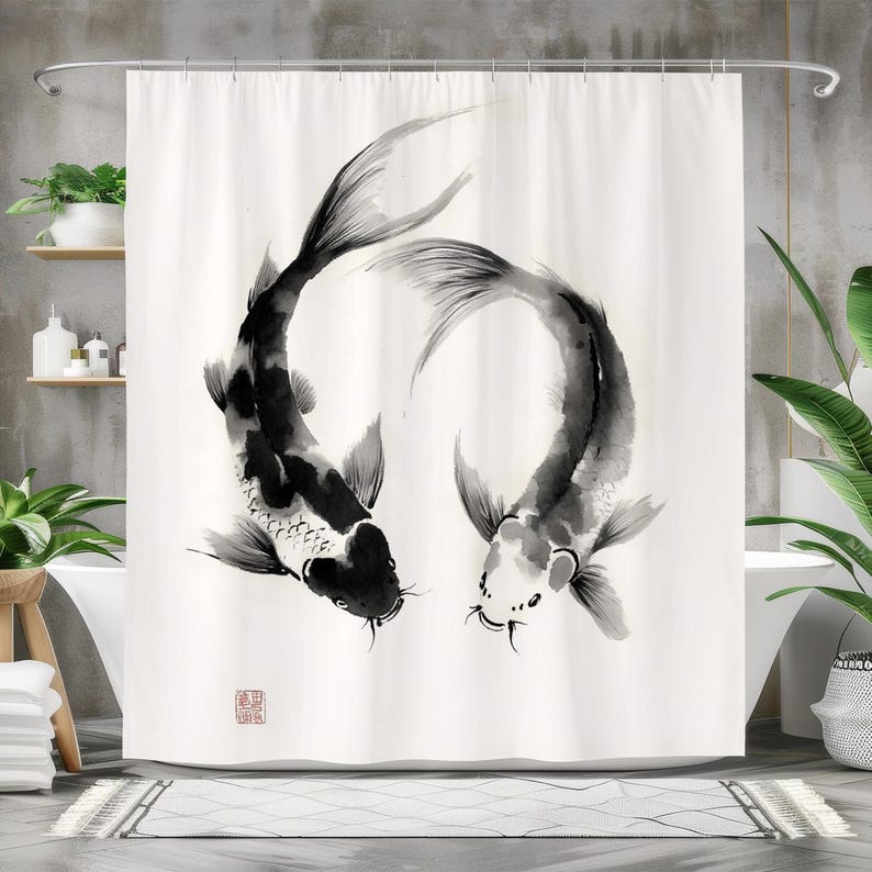 Zasłona prysznicowa z motywem  – Japanese Home Bathroom Design recenzja i cena