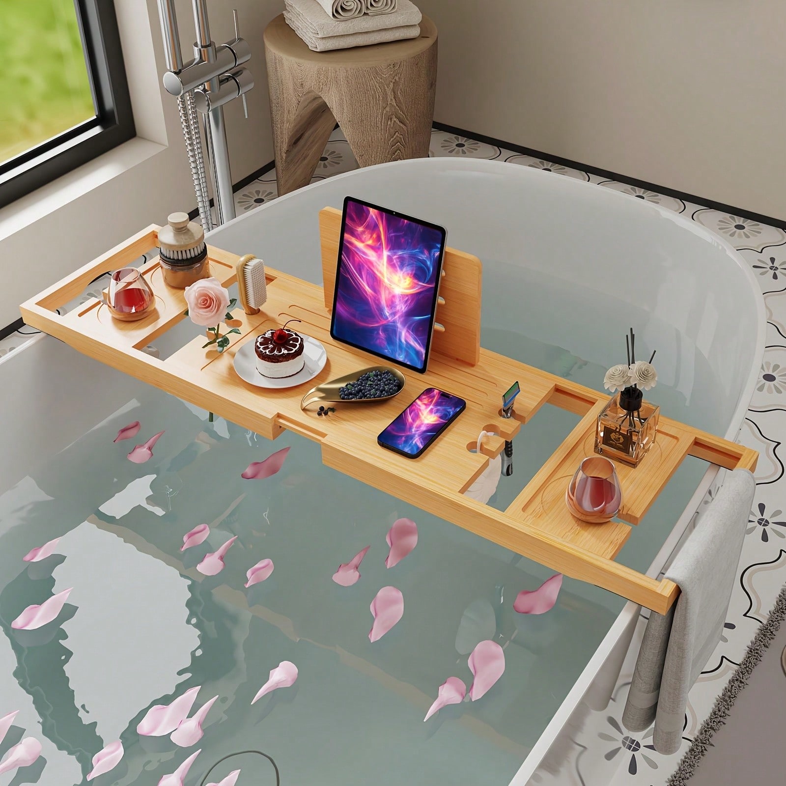 Bambusowa tacka do wanny, rozs – Home Essentials Bathroom Organizer recenzja i cena