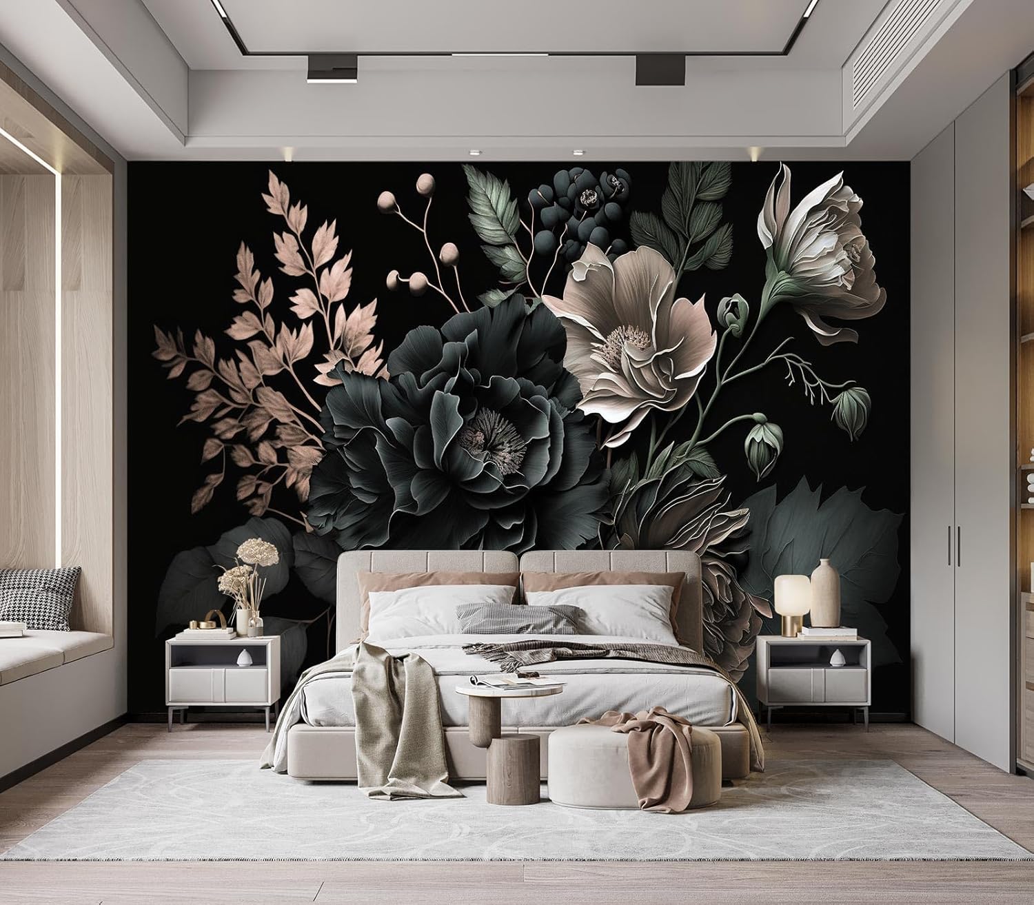 Dramatyczna, ciemna, kwiatowa, – Home Bathroom Wallpaper recenzja i cena